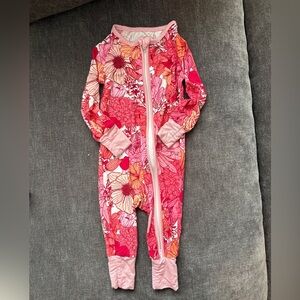 Bamboo Pink Floral One-Piece Zipper Pajamas